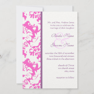 Plum & Pink Damask Wedding Invitations