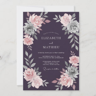 Plum Pink Ranunculus Eucalyptus Wedding Invitation