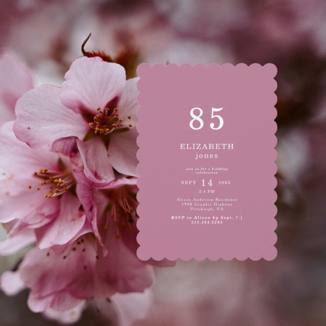 Plum Pink Scalloped 85TH Birthday Party Invitation (Creator Uploaded)