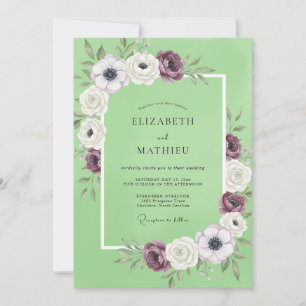 Plum Pistachio Anemone Wedding Invitation