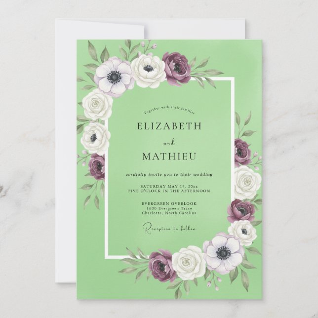 Plum Pistachio Anemone Wedding Invitation (Front)