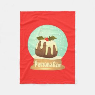 Plum pudding snow globe winter cake red green fleece blanket