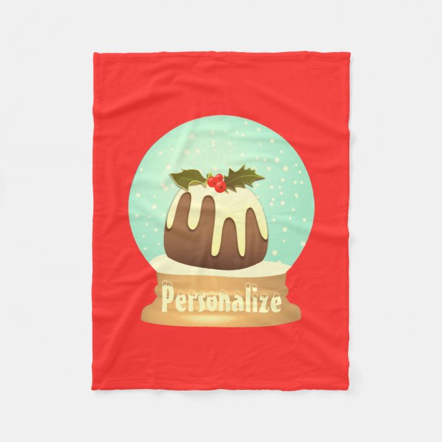 Plum pudding snow globe winter cake red green fleece blanket (Front)