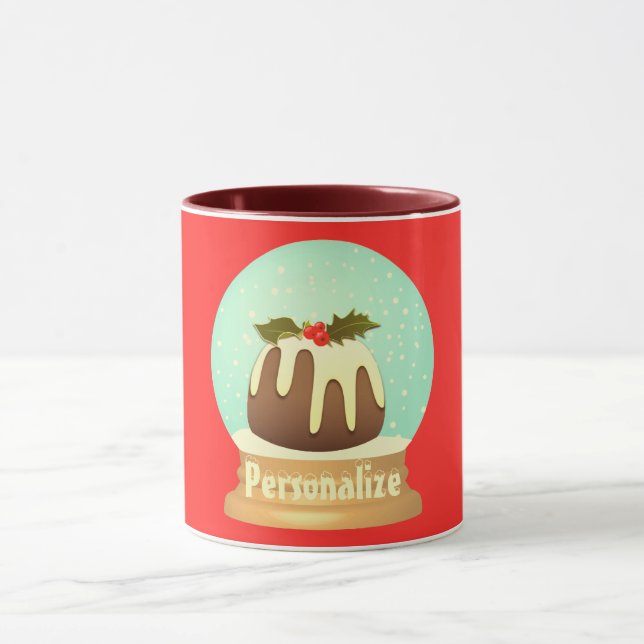 Plum pudding snow globe winter cake red green  mug (Center)