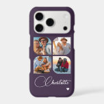 Plum Purple 4 Photo Personalised Name<br><div class="desc">Keep favourite faces and special memories close every day with this beautifully personal 4 photo design. Four custom photo spaces are set on a deep plum purple background, finished with your personalised name in graceful script-style lettering and a sweet little heart accent for a soft, elegant touch. Shown on an...</div>