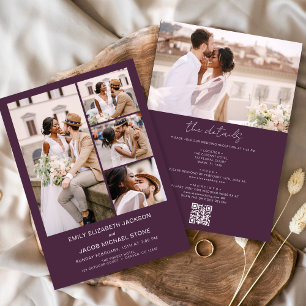 Plum Purple All In One QR Code Photo Wedding Invitation
