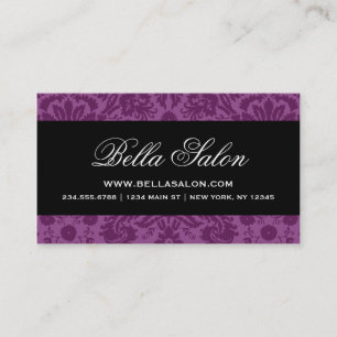 Plum Purple and Black Elegant Vintage Damask Business Card