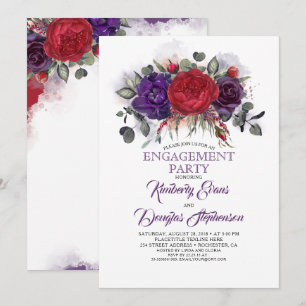 Plum Purple and Burgundy Floral Engagement Party Invitation