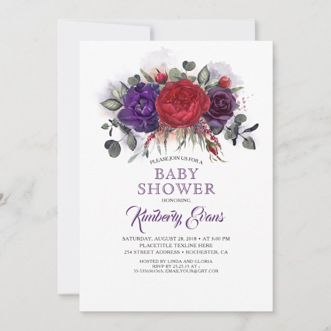 Plum Purple and Burgundy Floral Fall Baby Shower Invitation (Front)