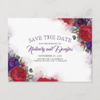 Plum Purple and Burgundy Red Floral Save the Date