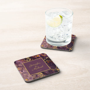Plum Purple And Gold Marble Coaster