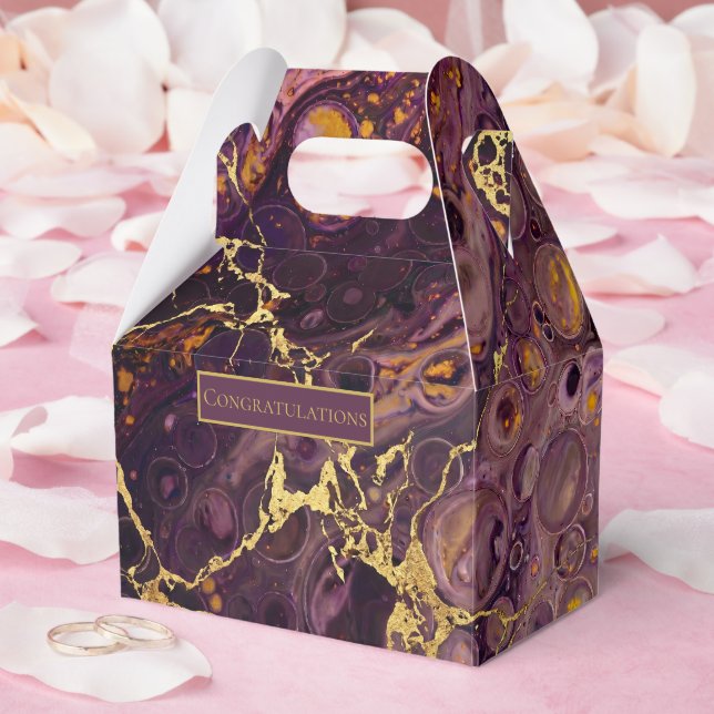 Plum Purple And Gold Marble  Favour Box (Wedding)