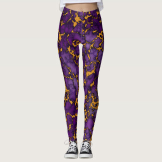 Plum Purple and Gold Marble Texture Design Leggings