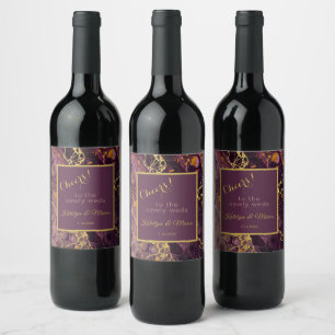 Plum Purple And Gold Marble Wine Label