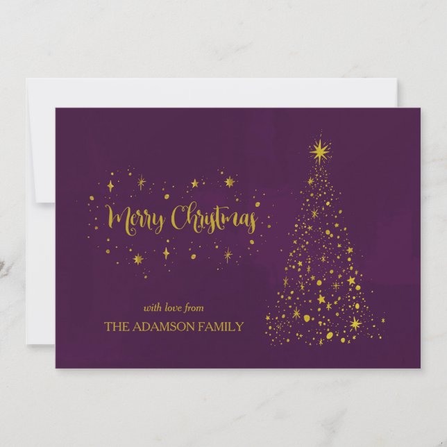 Plum Purple and Gold Merry Christmas Holiday Card (Front)