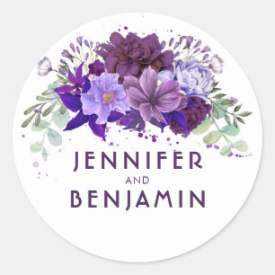 Plum Purple and Lavender Floral Wedding Classic Round Sticker