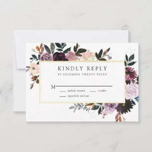 Plum Purple and Mauve Pink Floral Wedding RSVP Card