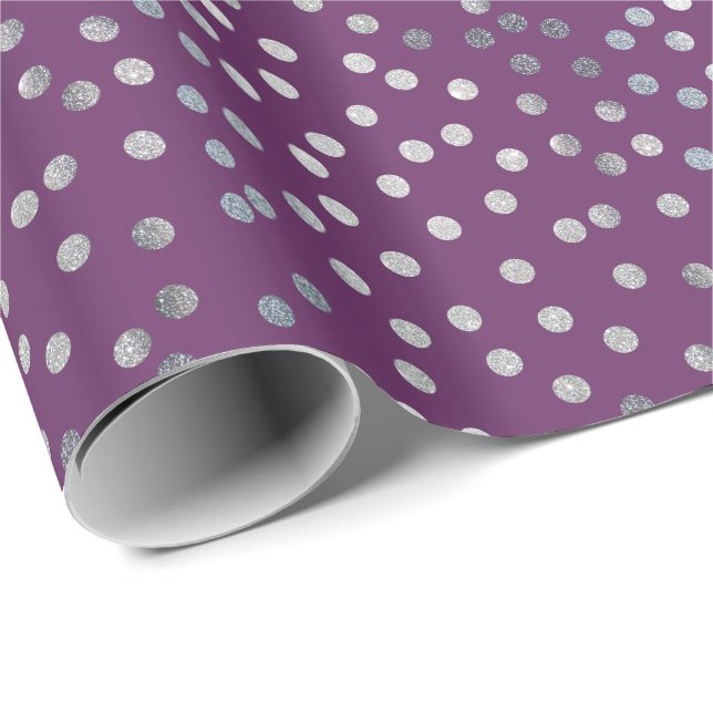 Plum Purple and Silver Glitter City Dots Wrapping Paper (Roll Corner)