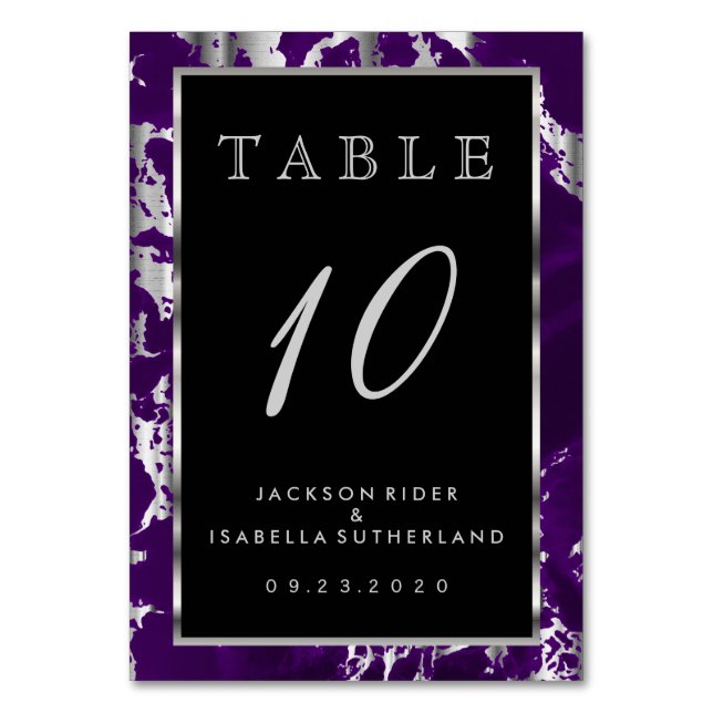 Plum Purple and Silver Marble - Table Number (Front)