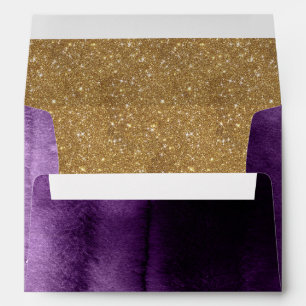 Plum Purple and Sparkle Gold Glitter Romantic Envelope