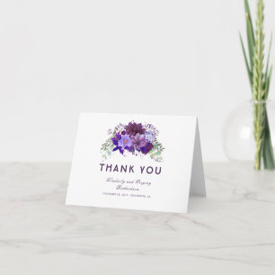 Plum Purple and Violet Floral Wedding Thank You Card