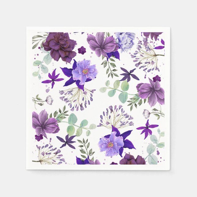 Plum Purple and Violet Flowers Elegant Celebration Napkin (Front)