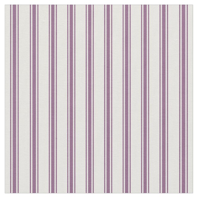 Plum Purple and White Classic Ticking Stripes Fabric (Close Up)