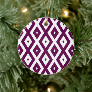 Plum purple and white diamond pattern ceramic tree decoration