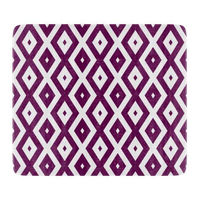 Plum purple and white diamond pattern cutting board (Front)