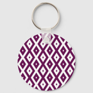 Plum purple and white diamond pattern key ring