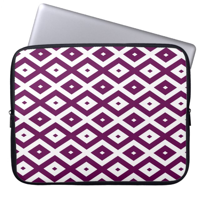 Plum purple and white diamond pattern laptop sleeve (Front)