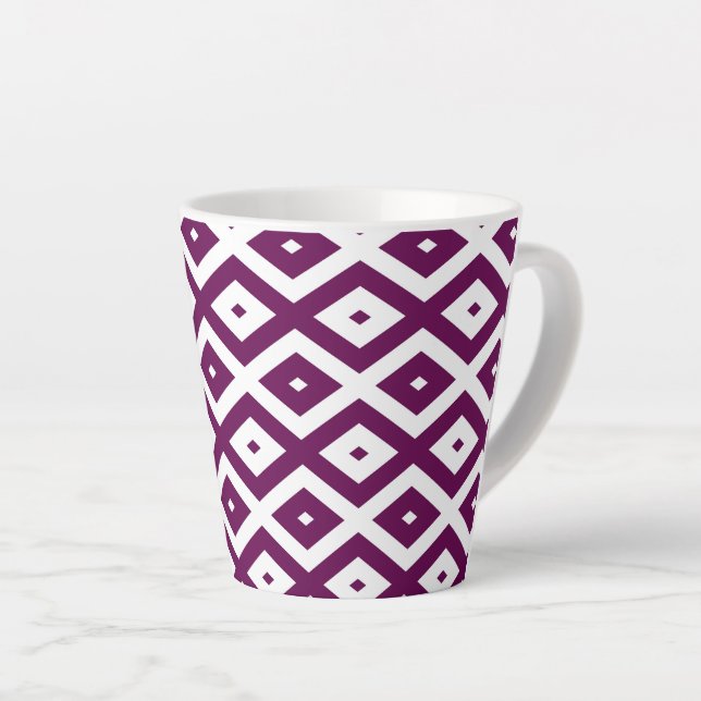 Plum purple and white diamond pattern latte mug (Right Angle)