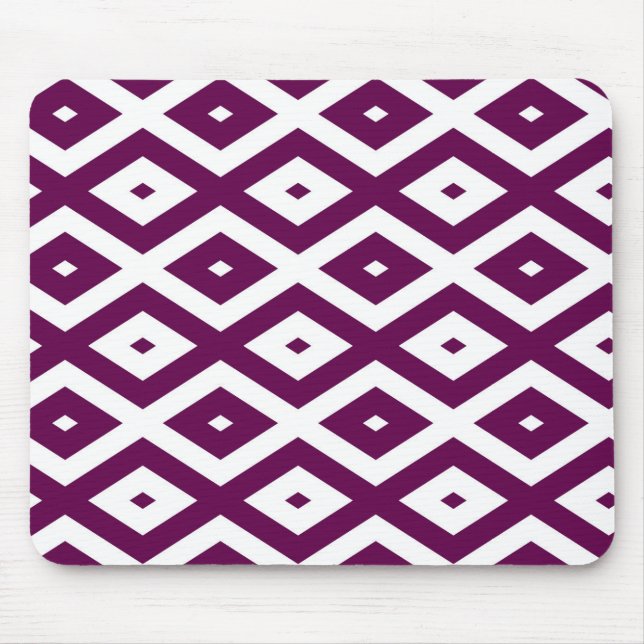 Plum purple and white diamond pattern mouse mat (Front)