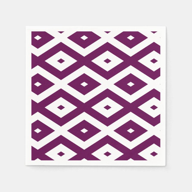 Plum purple and white diamond pattern napkin (Front)