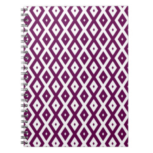 Plum purple and white diamond pattern notebook