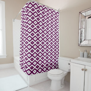 Plum purple and white diamond pattern shower curtain