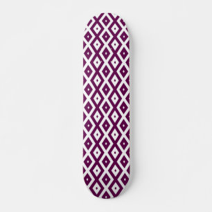 Plum purple and white diamond pattern skateboard