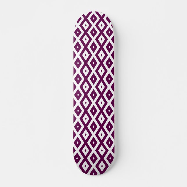 Plum purple and white diamond pattern skateboard (Front)