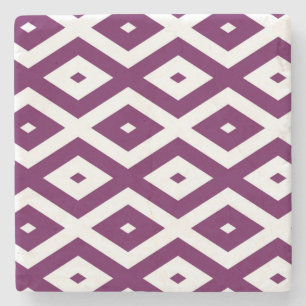 Plum purple and white diamond pattern stone coaster