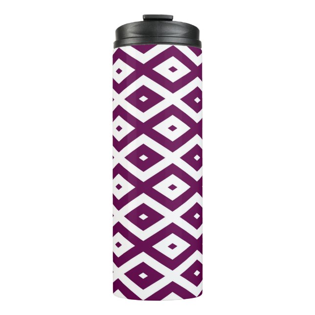 Plum purple and white diamond pattern thermal tumbler (Front)