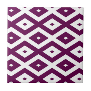 Plum purple and white diamond pattern tile