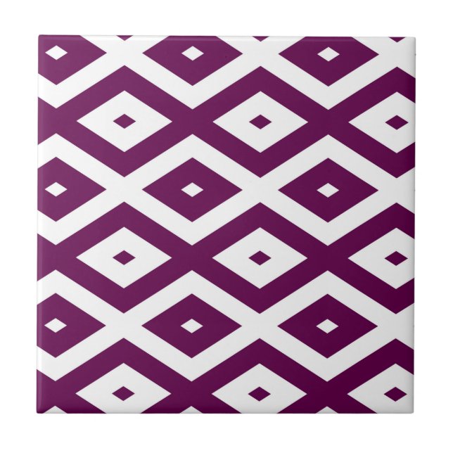 Plum purple and white diamond pattern tile (Front)