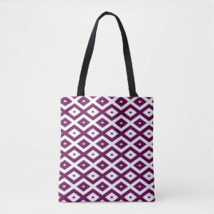Plum purple and white diamond pattern tote bag