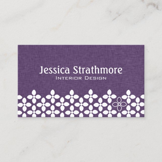 Plum Purple and White Modern Flower Business Card (Front)