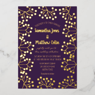 Plum Purple Baby's Breath Floral Gold Foil Wedding