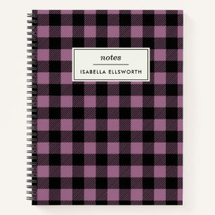 Plum Purple Black Buffalo Check Plaid Personalised Notebook