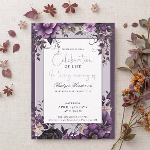 Plum Purple Black Rose Floral Funeral Invitation