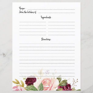 Plum Purple Blush Bridal Shower Recipe card