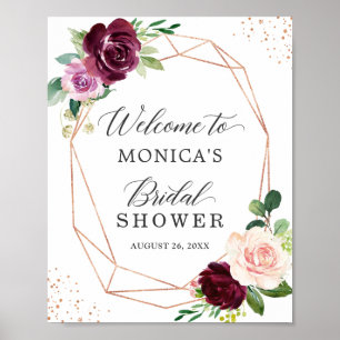 Plum Purple Blush Floral Modern Bridal Shower Sign