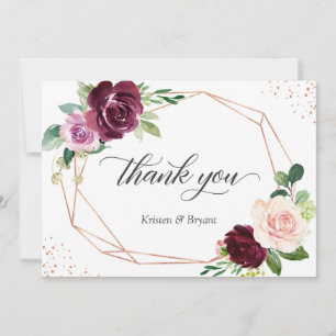 Plum Purple Blush Floral Modern Geometric Wedding Thank You Card